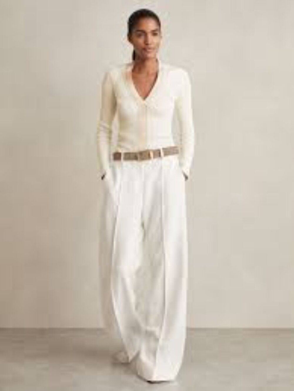 Reiss Lauri Craft-Stitch Rib-Knit Top in Ivory, S - Picture 2 of 10